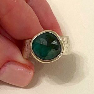 Sterling Silver and Faceted Emerald Ring Size 5
